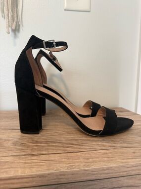 Madden Girl Beella Black Suede Ankle-Strap Block Heels